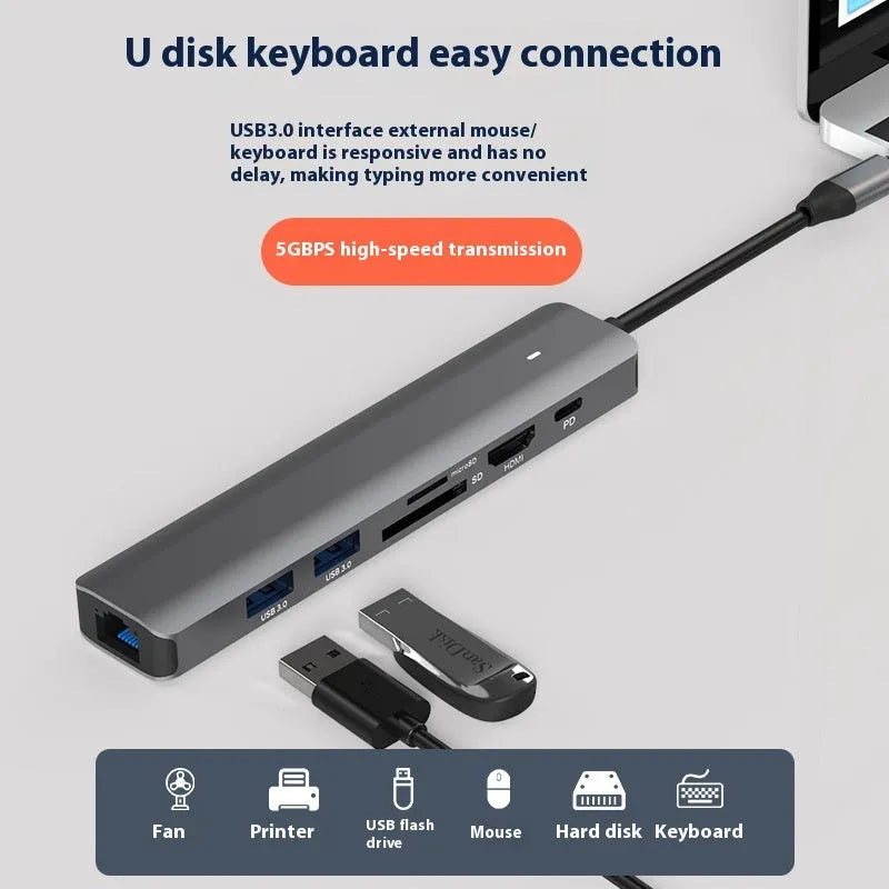 7-in-1 USB-C computer hub with card reader slots and custom logo printing option