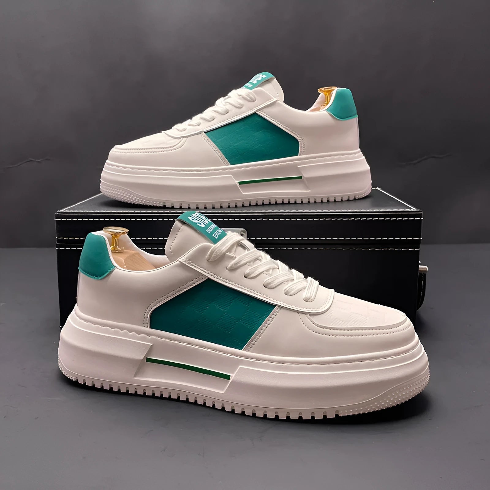 Casual sports shoes with cloth upper and rubber foam sole in white green and white black colour options