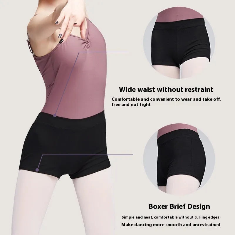 Black cotton ballet practice shorts for women, dance exercise and fitness shorts