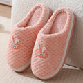 Women's rabbit plaid pattern house slippers with artificial fur upper and non-slip rubber soles
