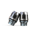 A pair of aluminium alloy fork cups with an anodised coloured finish, for vehicle front axle applications.