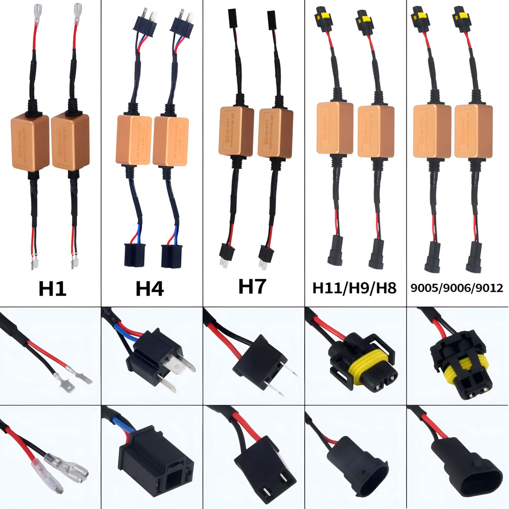 Black alloy Canbus decoder adapter for LED car headlights with plug connectors
