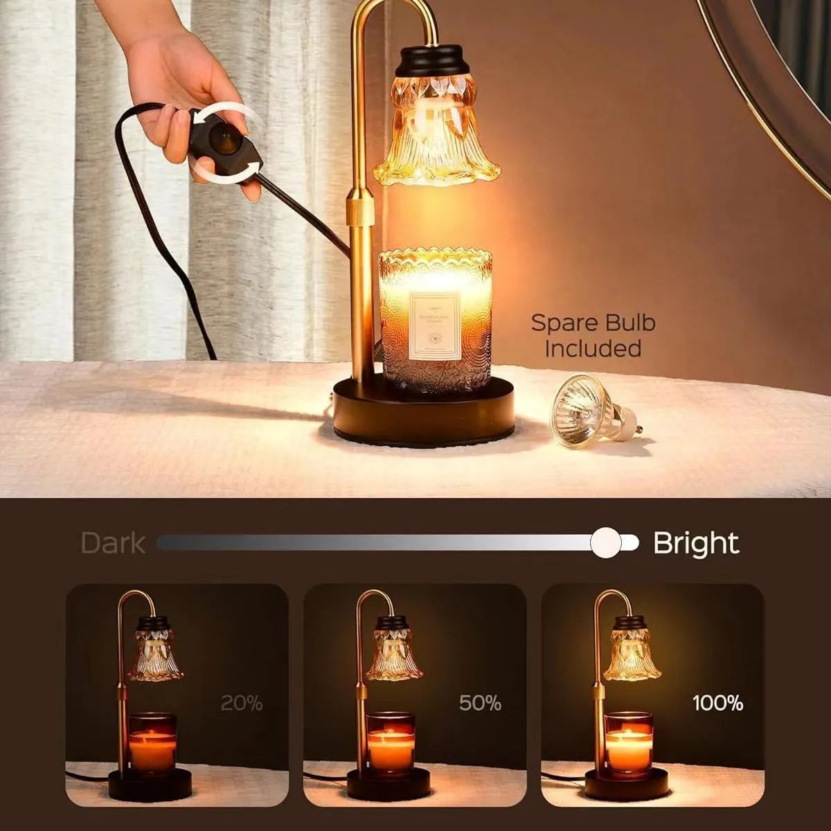 Bamboo holder aromatherapy wax melting lamp on a table