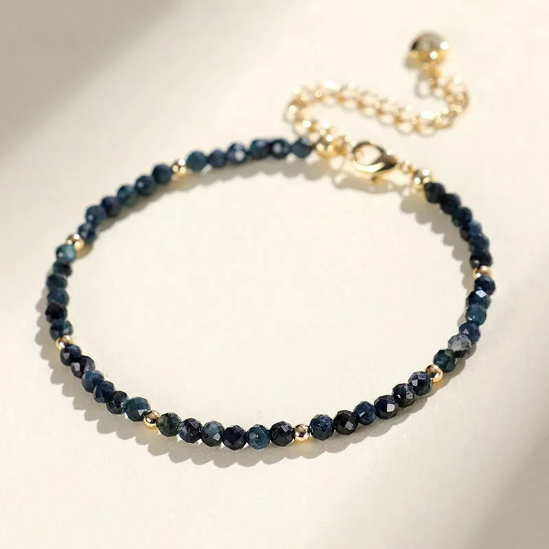 Blue tourmaline beaded bracelet with 3mm gemstone beads and spacer bead design