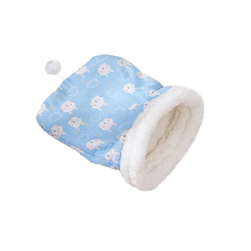 Flannel cat sleeping bag nest pet bed measuring 50x40cm in three design options