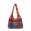 Women's plaid soft plush crossbody tote bag in army green showing large capacity and zipper compartment