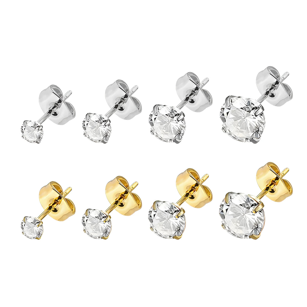 Titanium steel geometric square zircon stud earrings with stainless steel construction and round stone accents