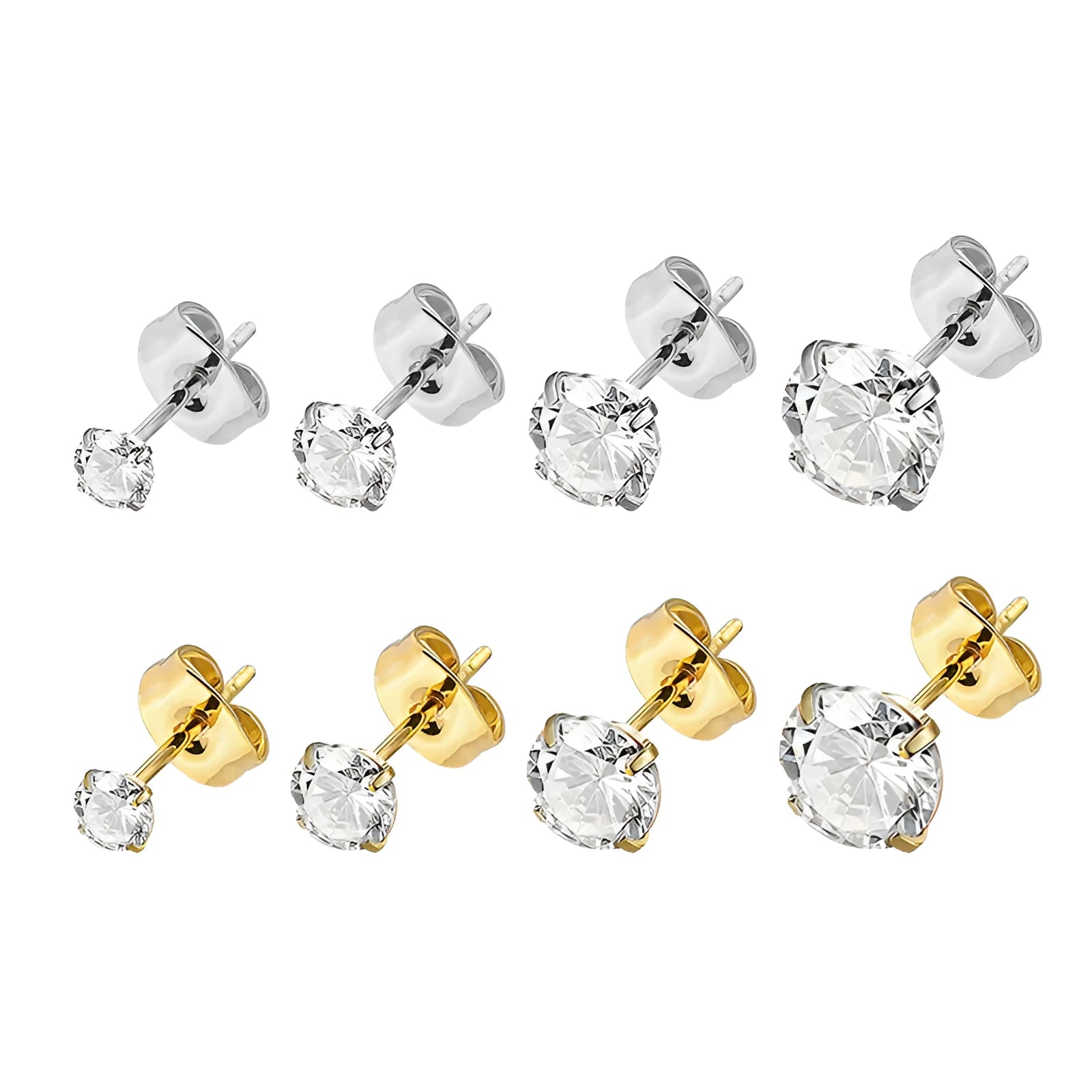 Titanium steel geometric square zircon stud earrings with stainless steel construction and round stone accents