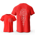 Men's grey T-shirt featuring a detailed Viking rune compass and smiling face graphic print on the chest.