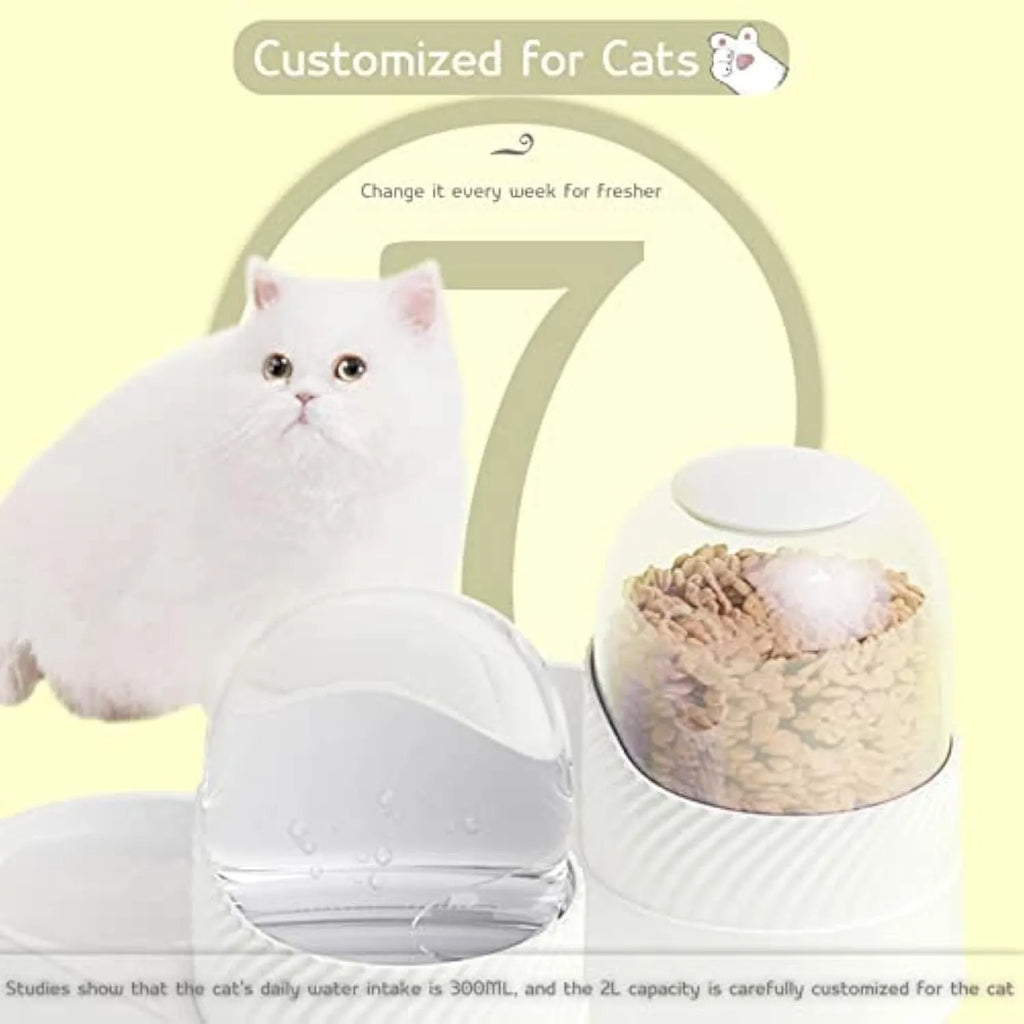 White automatic cat feeder and water dispenser set with 2 litre capacity gravity system