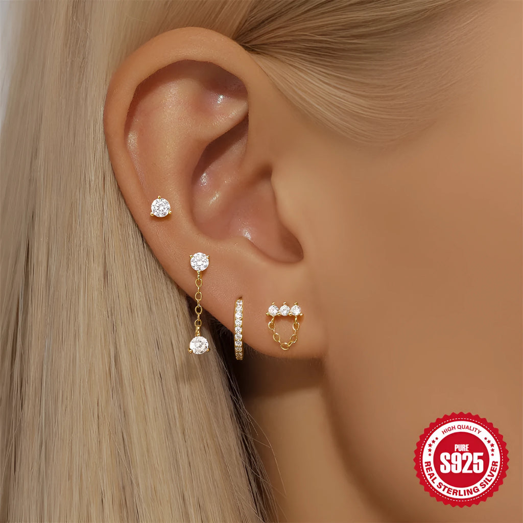 S925 sterling silver earrings with geometric clover petal design in gold tone finish