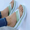 Women's summer platform slippers in black, champagne or light green with herringbone toe holder design