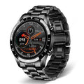 Smart watch with stainless steel wristband and 1.3 inch screen showing step count display