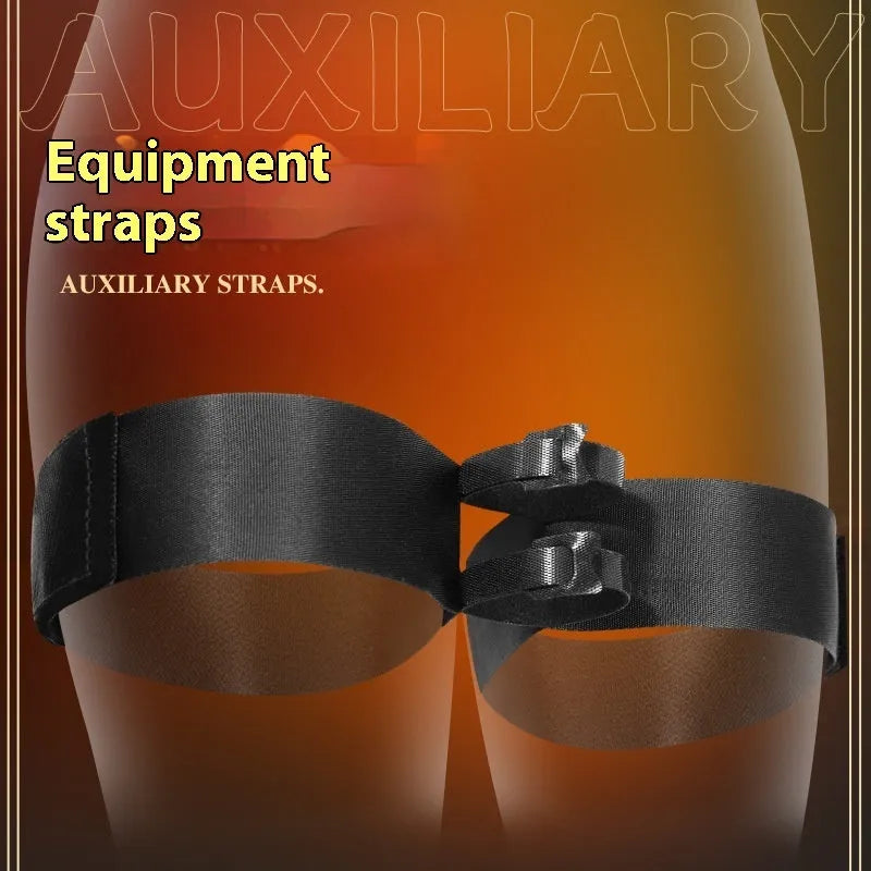 Black knitted belt strap accessory for adult sex toy appliances on plain background