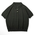 Retro knitted cotton short-sleeved slim fit T-shirt in dark brown solid colour