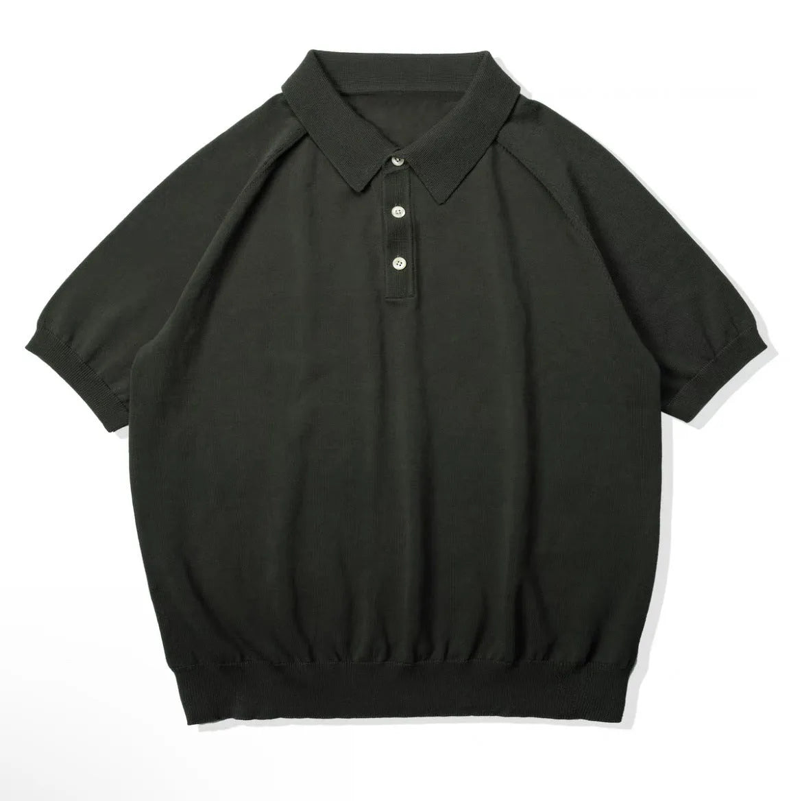 Retro knitted cotton short-sleeved slim fit T-shirt in dark brown solid colour