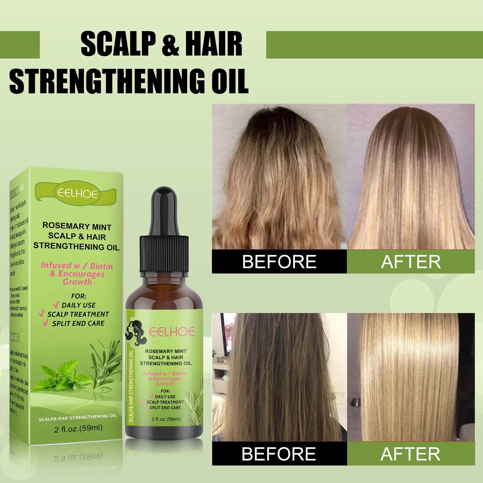 59ml bottle of Rosemary Mint Hair Growth Fluid with peppermint and rosemary extracts