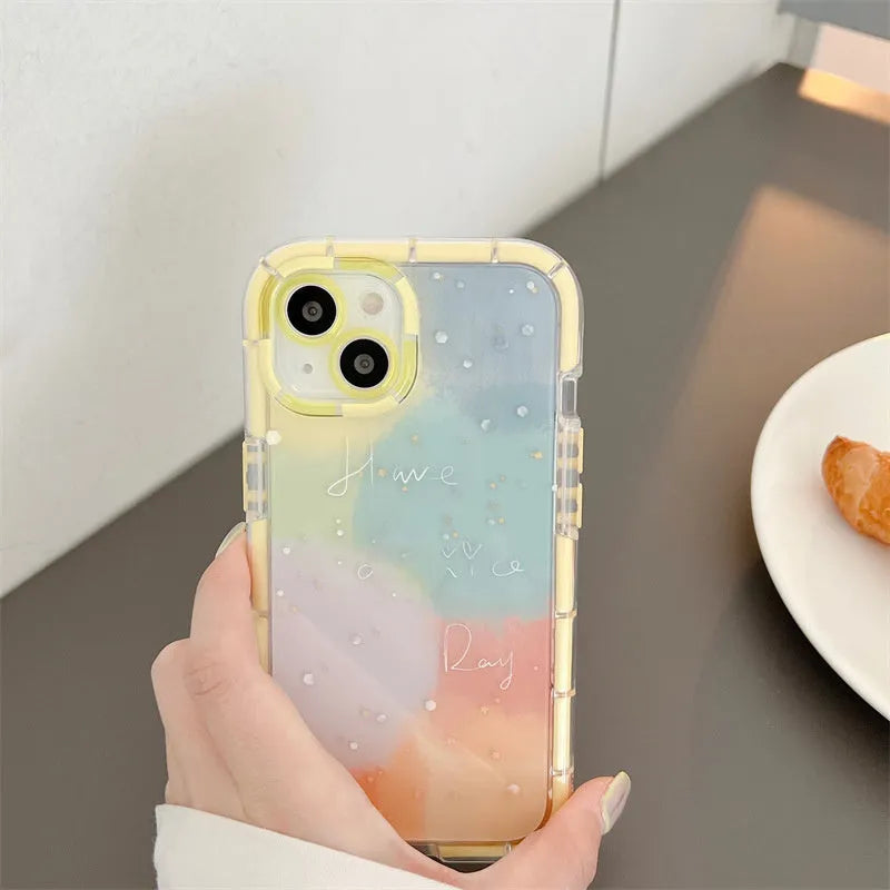Minimalist contrast colour iPhone silicone case with yellow edge trim shown on iPhone 14 Pro Max