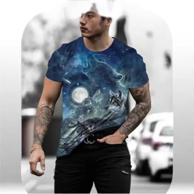 Men's retro 3D animal print short-sleeved T-shirt in lightweight polyester, available in multiple colours