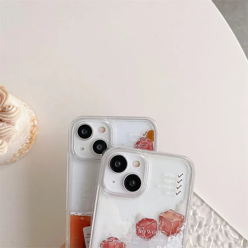 Creative flowing ice cube coffee phone case hard shell TPU back cover for Apple iPhone models