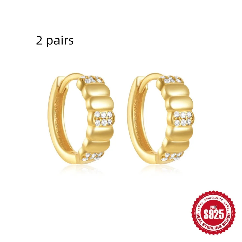 Sterling silver geometric stud earrings with small round design in gold or silver electroplated finish