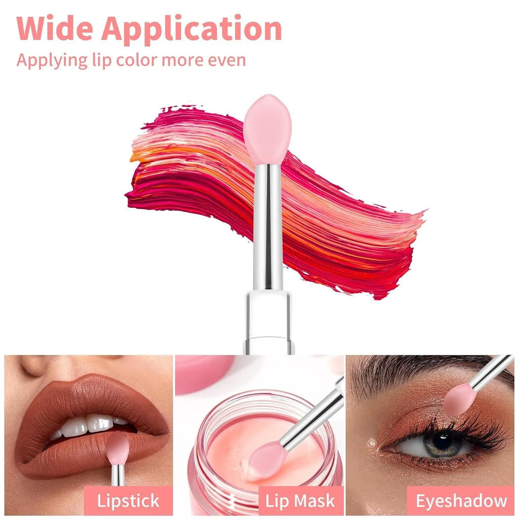 Reusable silicone lip brush set with protective caps in eight colour options