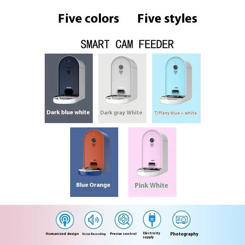 Automatic pet feeder in Barbie pink colour with ivory white accents showing feeding mechanism