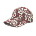 Polyester baseball cap with a paisley pattern print in blue, featuring a dome crown.