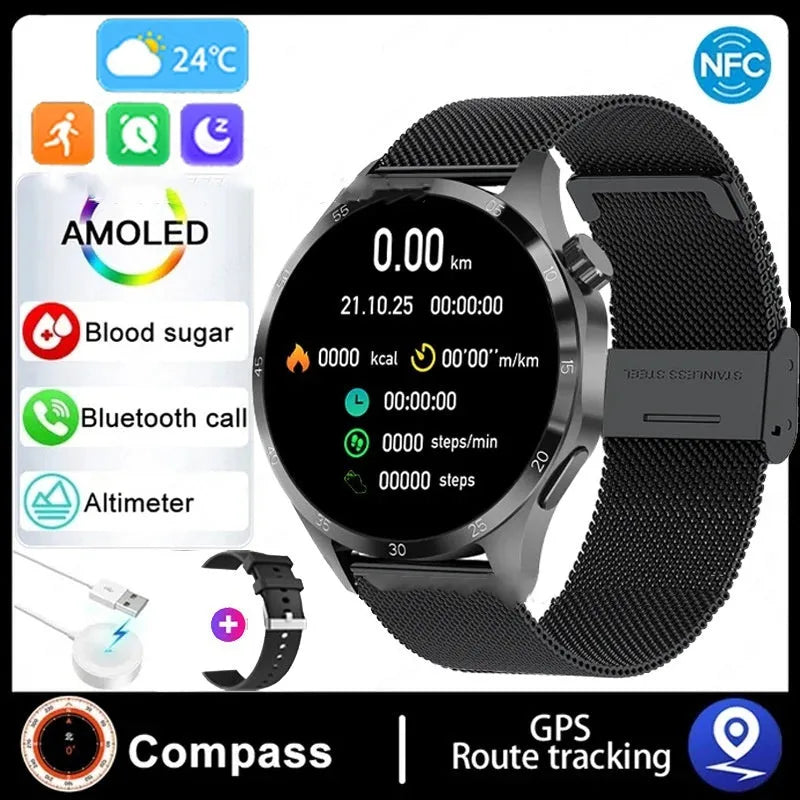 Black smartwatch with Bluetooth call function and health monitoring on a silicone strap