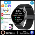 Black smartwatch with Bluetooth call function and health monitoring on a silicone strap