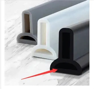 Flexible silicone bathroom waterproof strip in black, grey and white colours for shower room floor water blocking