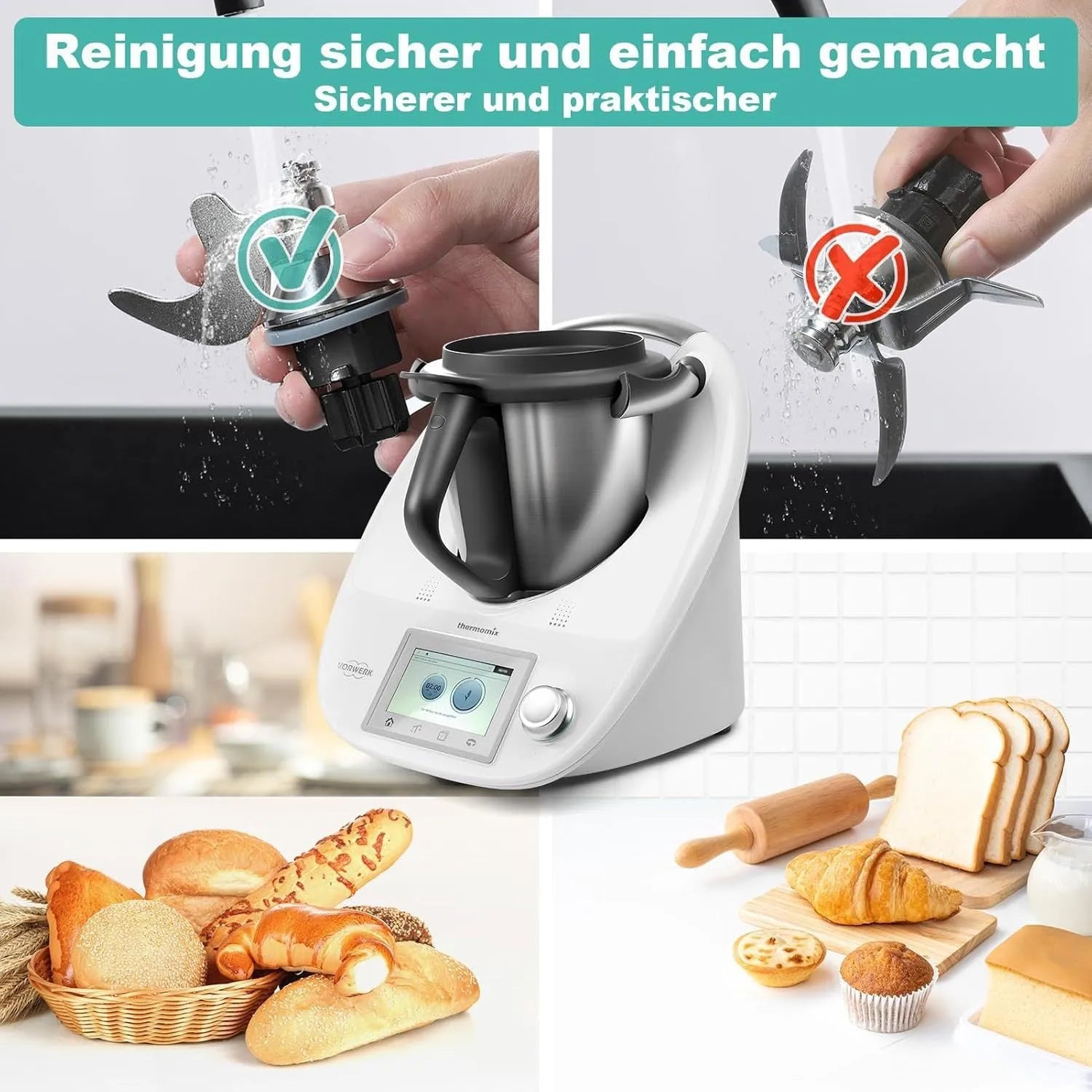 Ceramic dough knife with stainless steel attachment for Thermomix TM6 and TM5 machines