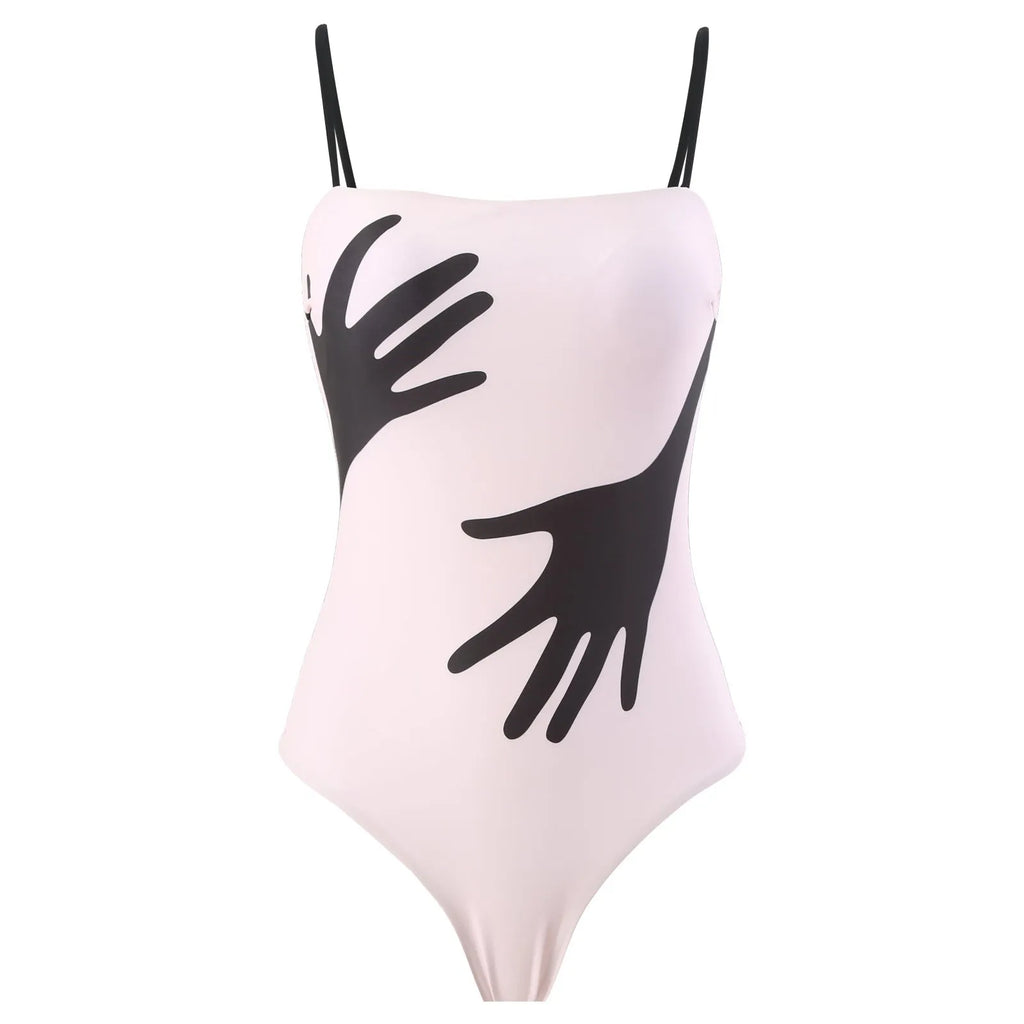 Women's polyester bikini swimsuit with attached white tulle skirt