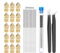 MK8 brass 3D printer nozzle with 0.4mm aperture and stainless steel cleaning pin on white background