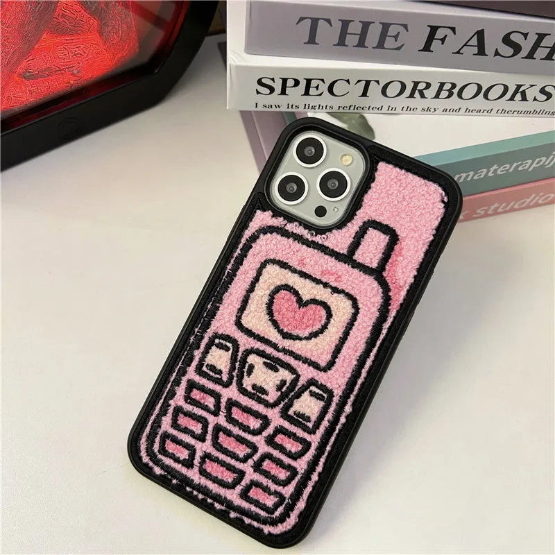 Pink embroidered towel texture TPU iPhone case for multiple models