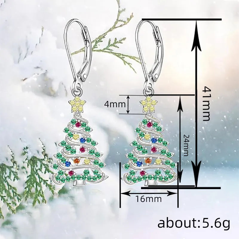 Women's Christmas tree earrings in star shape with white gold colour finish