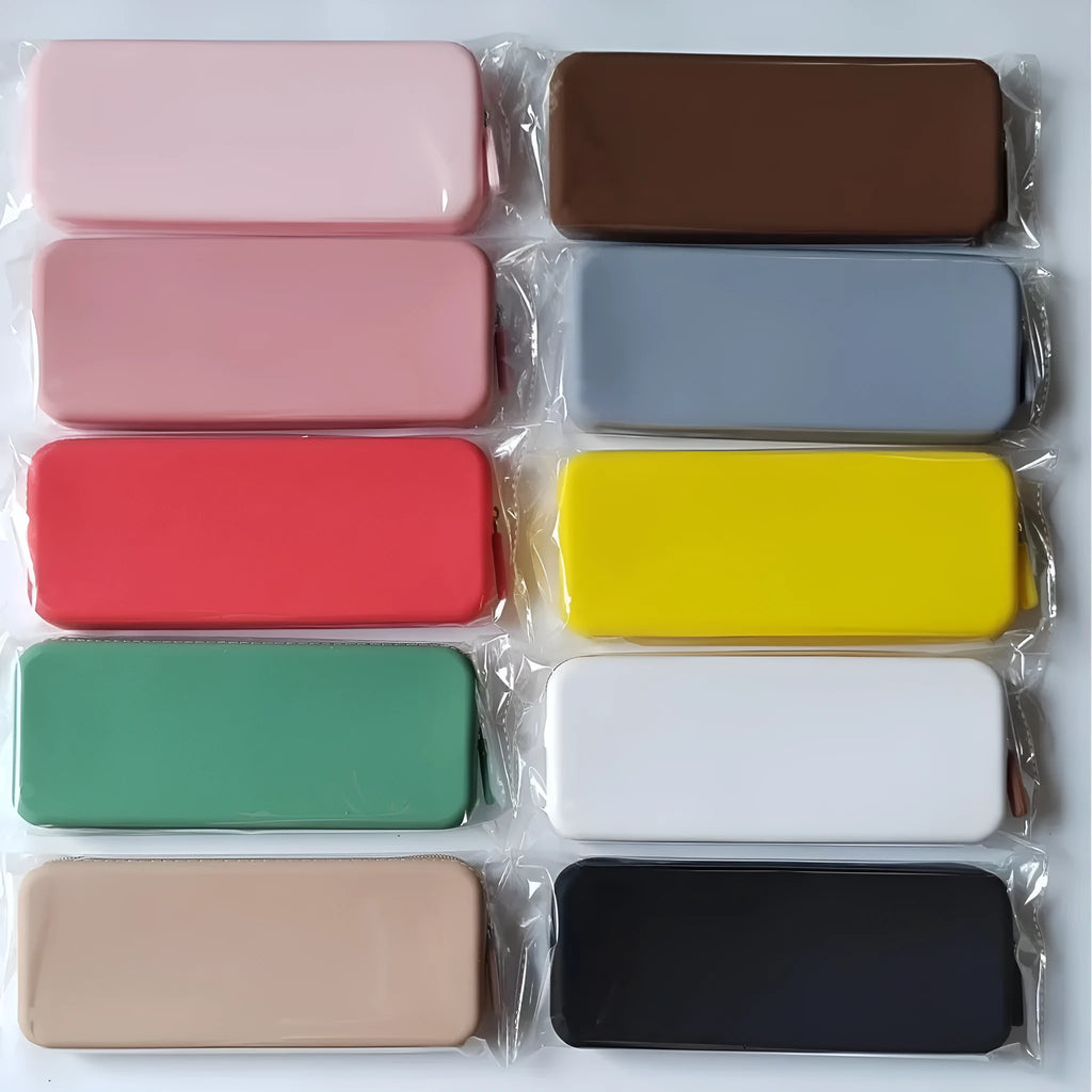 Silicone dustproof makeup brush storage bag in khaki colour, showing compact size for cosmetic organisation.
