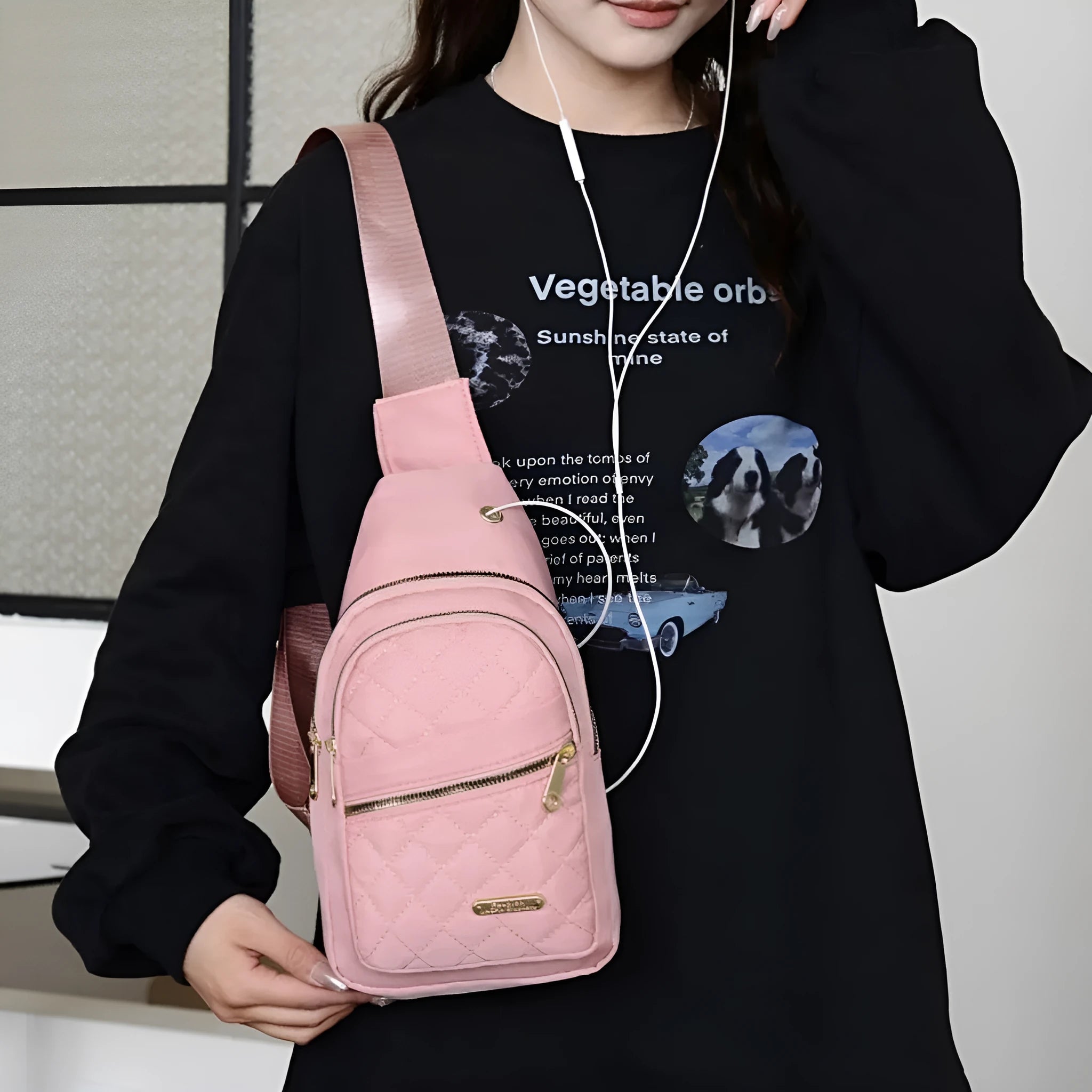 Oxford cloth sports crossbody chest bag with plaid pattern in multiple colour options
