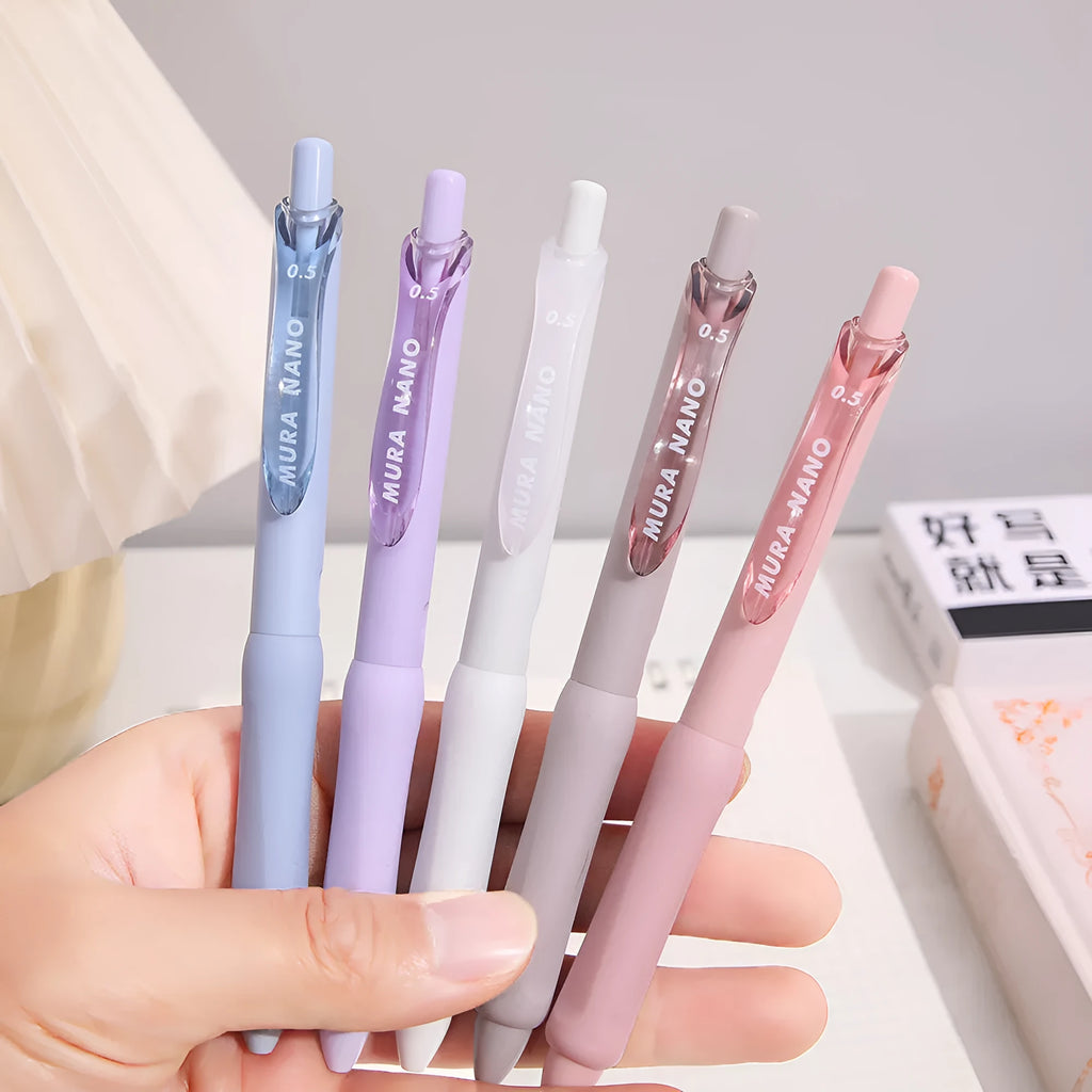 Macaron colour press gel pen with 0.5mm tip in three colour options for student writing
