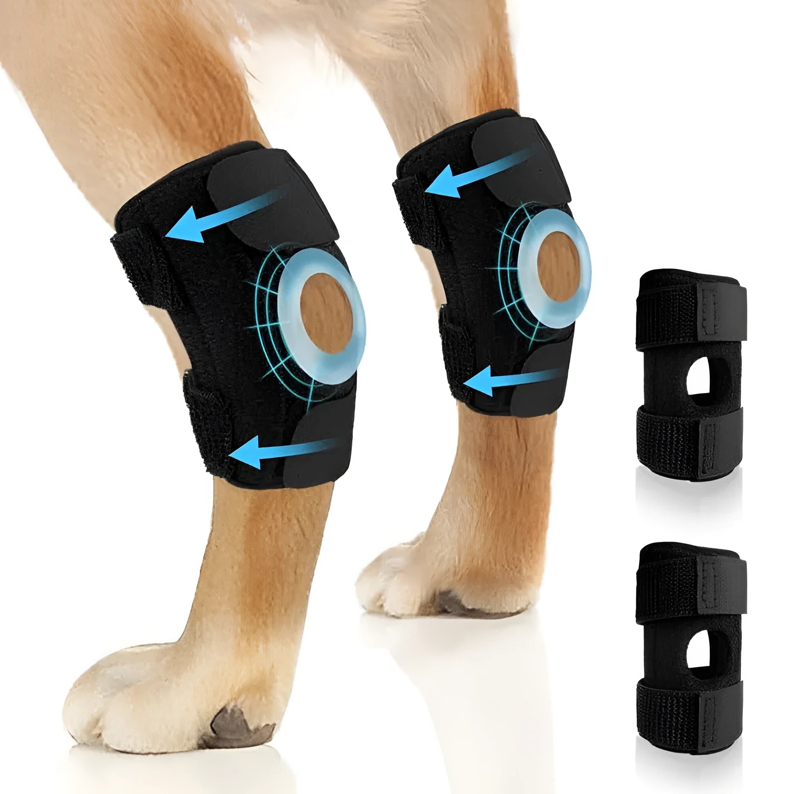 Black polyester dog leg guard for joint protection and ACL tear rehabilitation