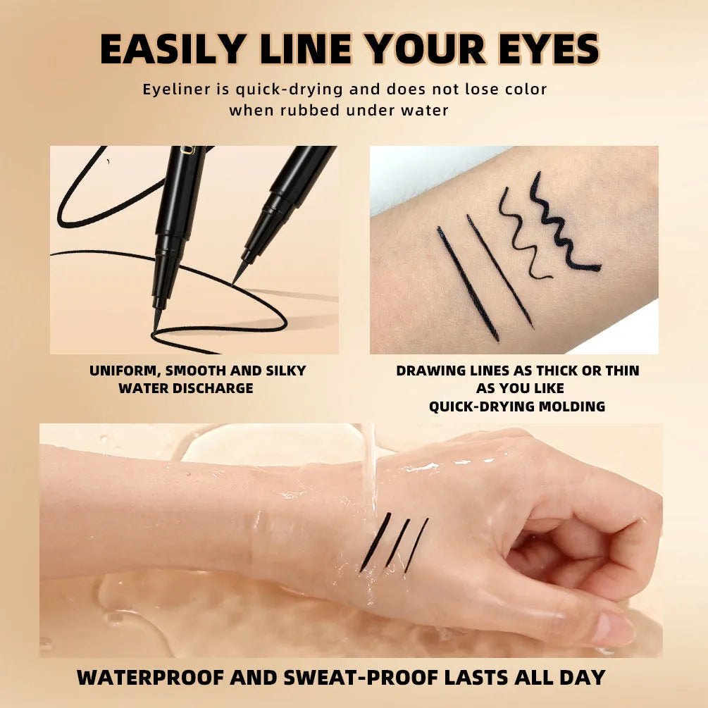 Black liquid eyeliner pen with waterproof quick-drying smudge-resistant formula