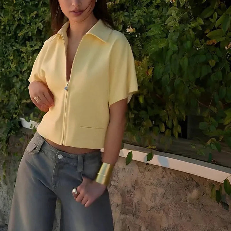 Casual short sleeve polyester top in loose fit available in white, black and yellow colours