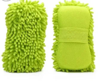 Silver green microfiber chenille car wash sponge measuring 14x25cm for vehicle and household cleaning