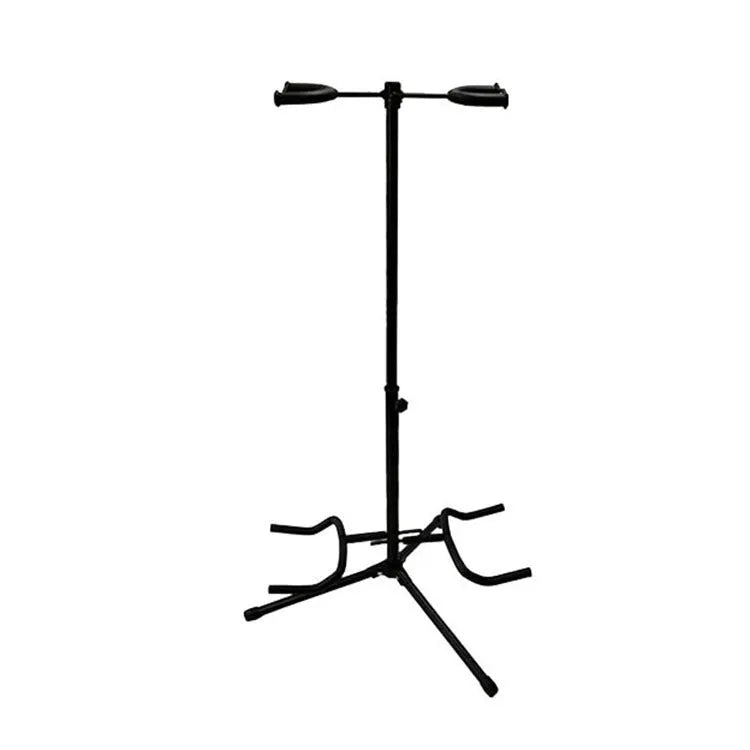 Black vertical double-headed adjustable guitar stand for acoustic and electric instruments