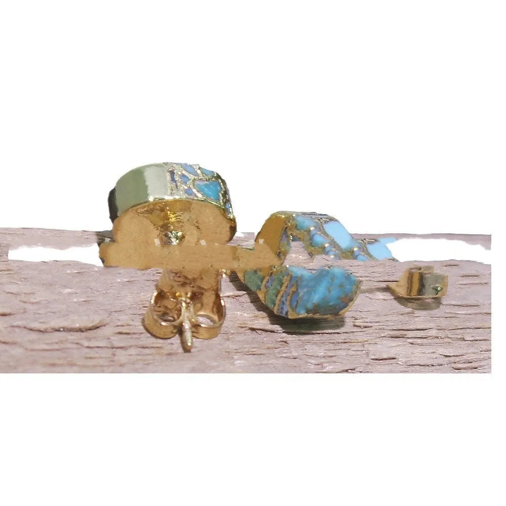 Natural stone bohemian stud earrings with irregular turquoise-coloured stones in ER1031 shade