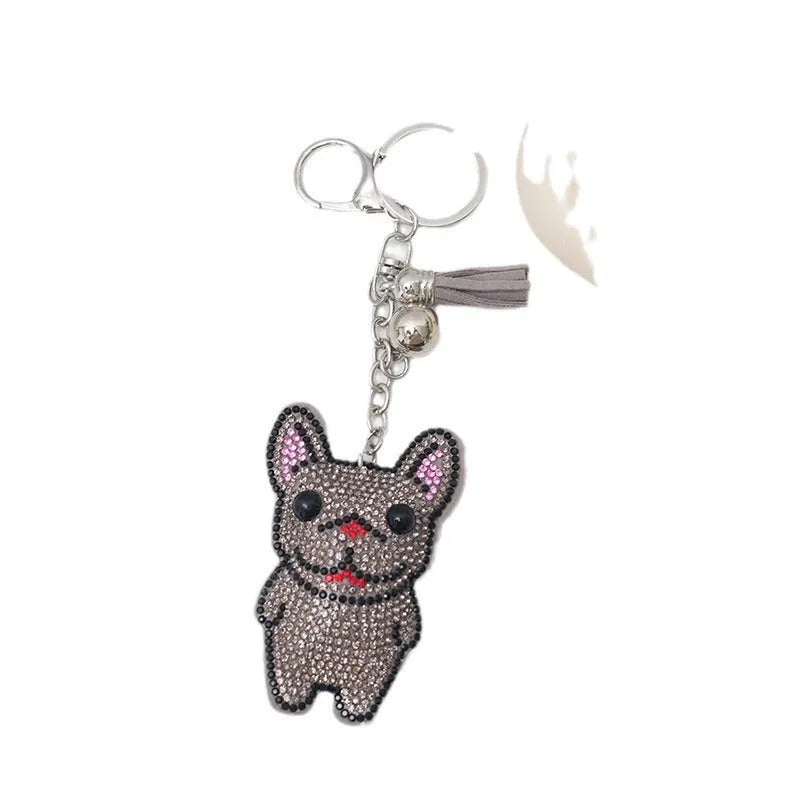 French dog rhinestone keychain pendant with cartoon animal design in alloy construction