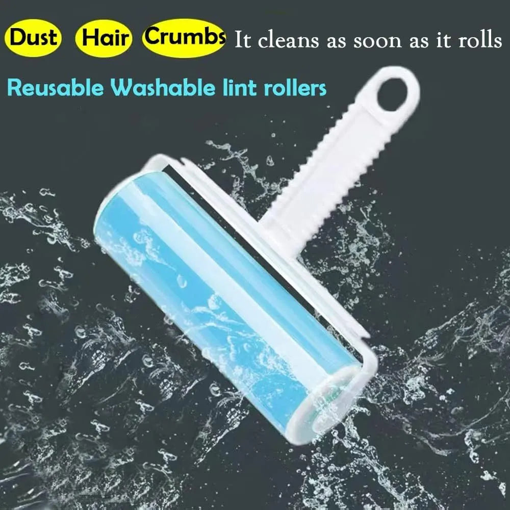 Washable reusable lint roller for pet hair removal in blue, green, pink or yellow colours