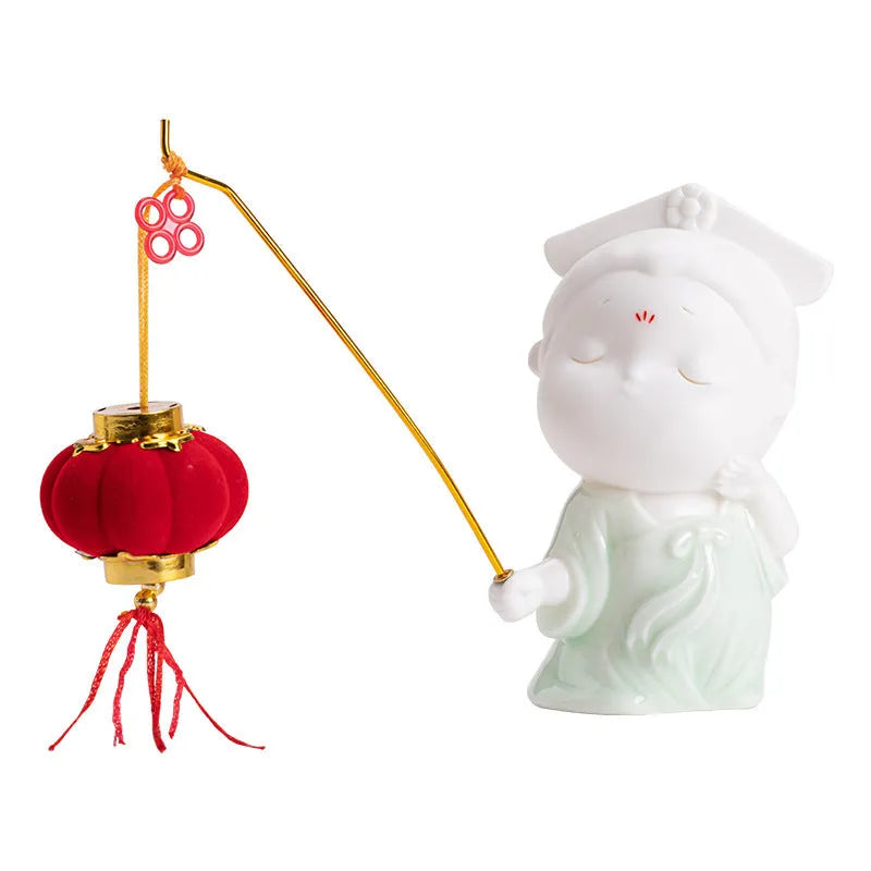 Ceramic court attendant incense burner decoration in cute design with four colour options