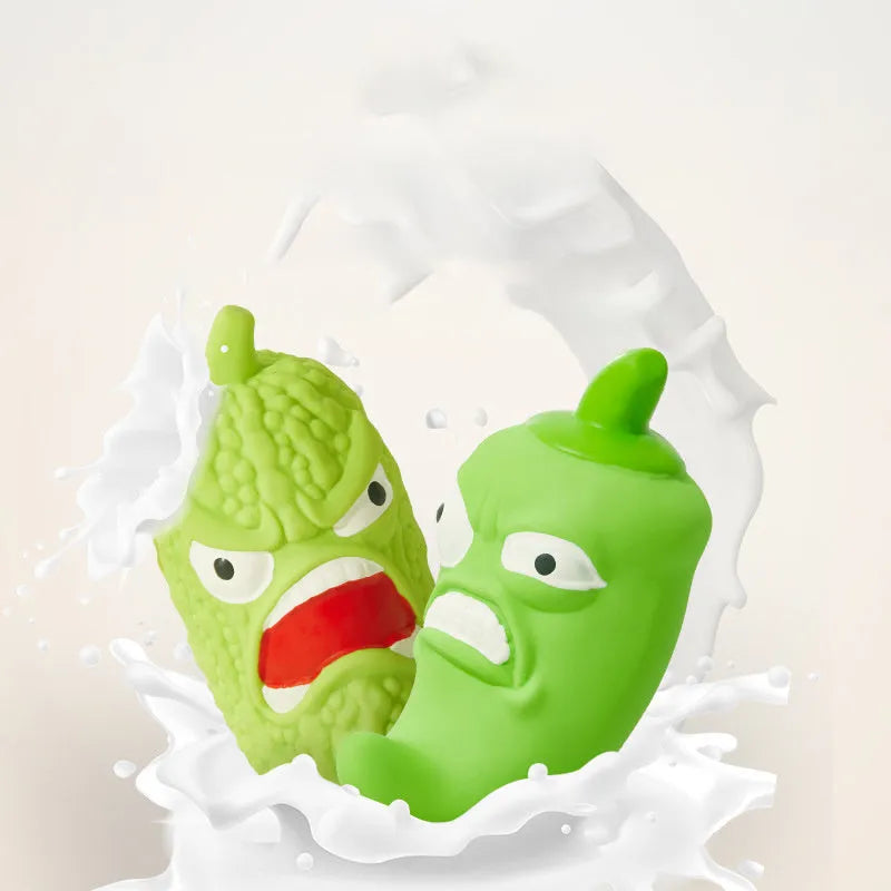 Bitter melon and chilli shaped dog chew toy for dental cleaning and boredom relief
