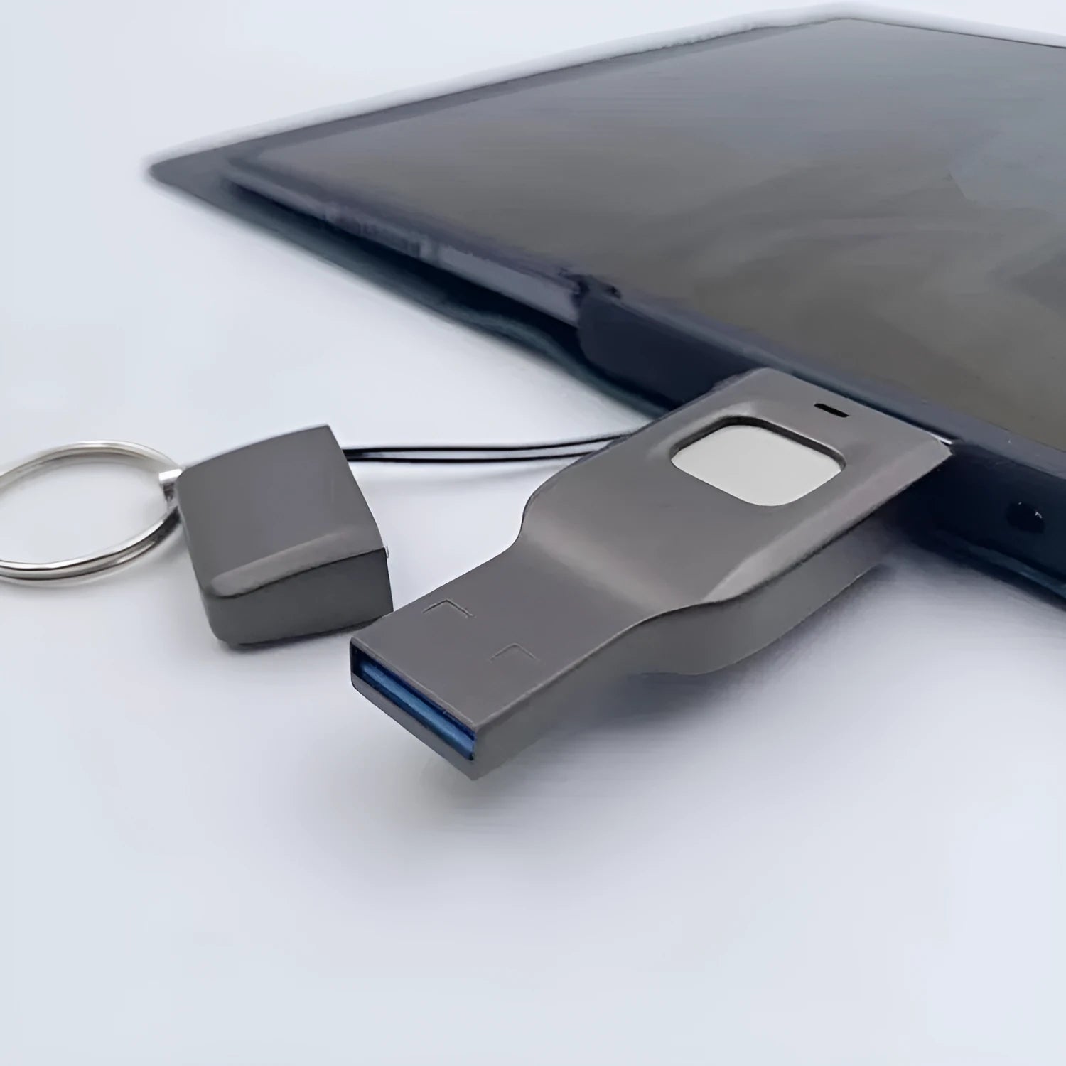 Black fingerprint encrypted USB flash drive with USB 3.0 and USB-C connectors